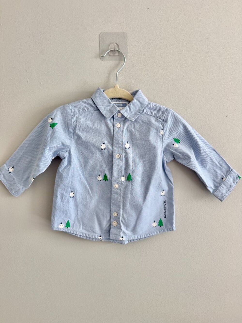Jacadi Paris Holiday Snowball Ornaments & Trees Button Down Shirt 6M